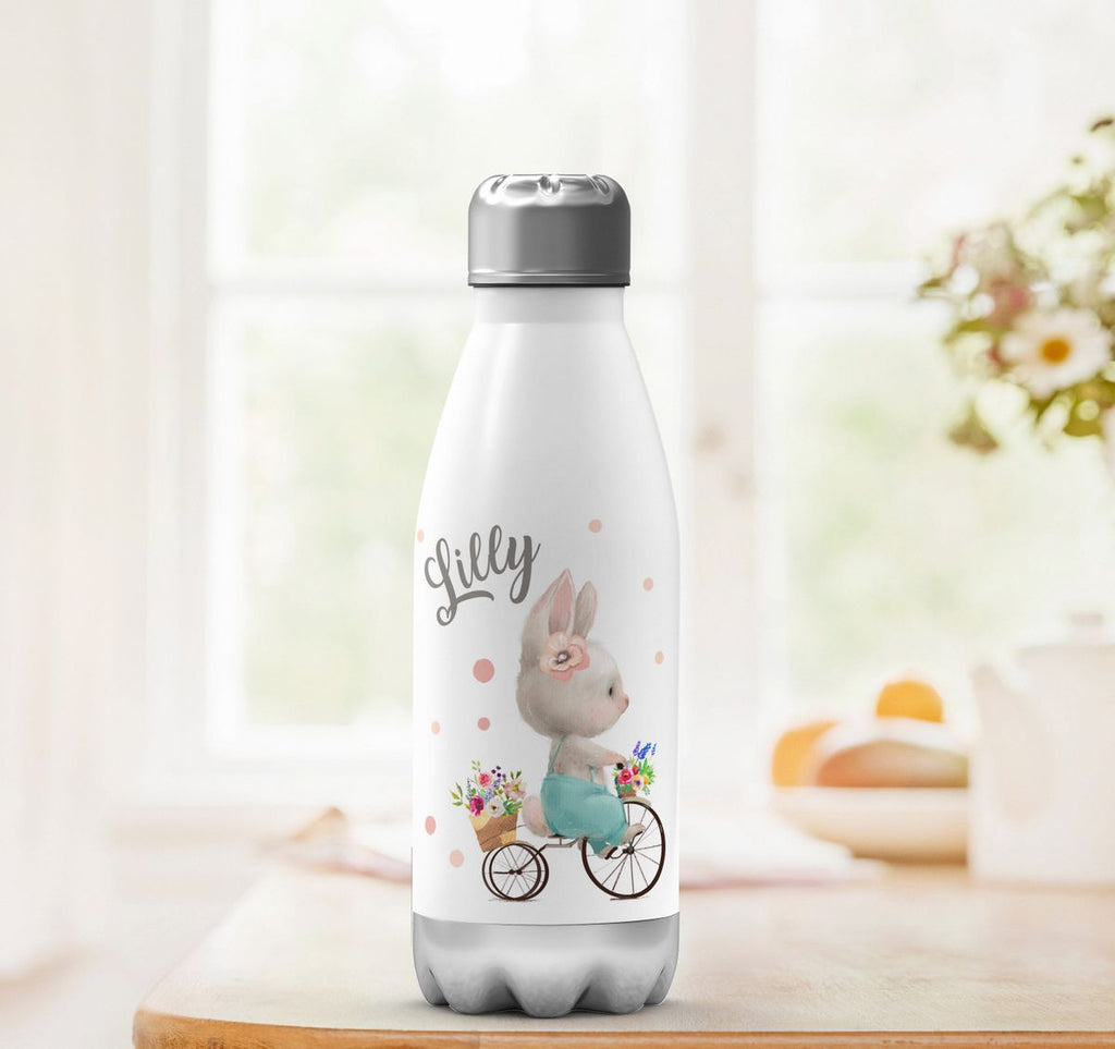 Thermo Trinkflasche Hase auf Fahrrad mit Namen - von Mikalino