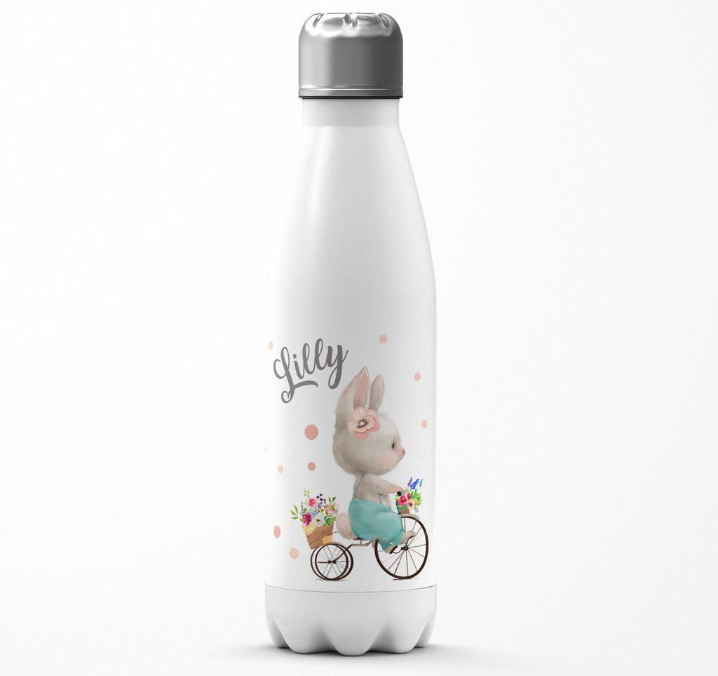 Thermo Trinkflasche Hase auf Fahrrad mit Namen - von Mikalino