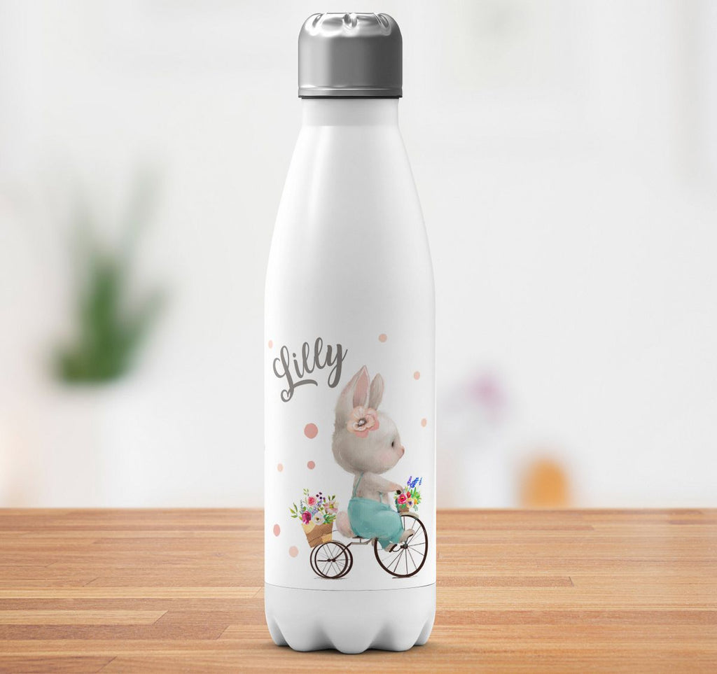 Thermo Trinkflasche Hase auf Fahrrad mit Namen - von Mikalino