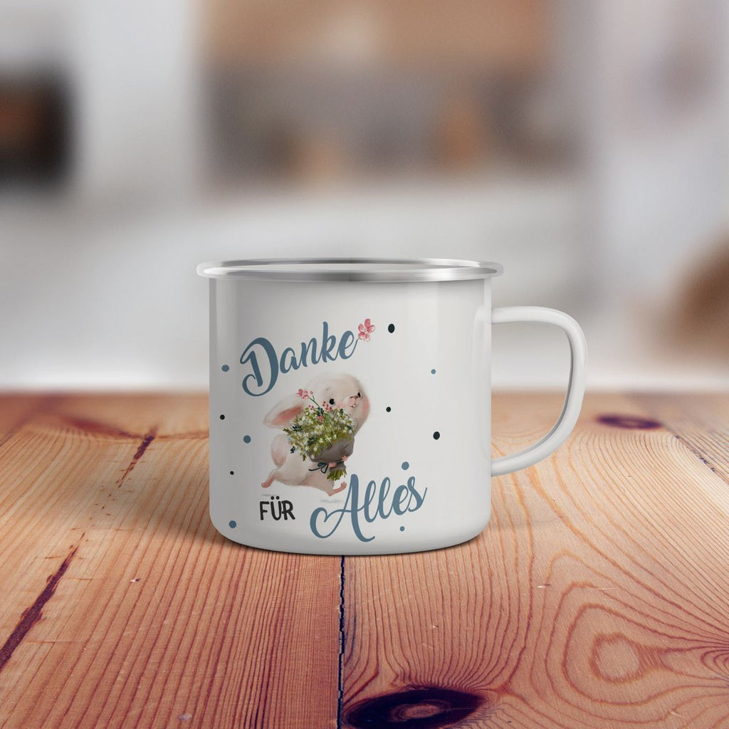 Emaille Tasse Danke für Alles Hase - von Mikalino