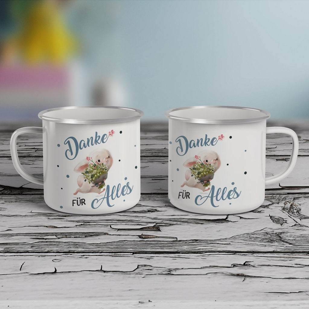 Emaille Tasse Danke für Alles Hase - von Mikalino