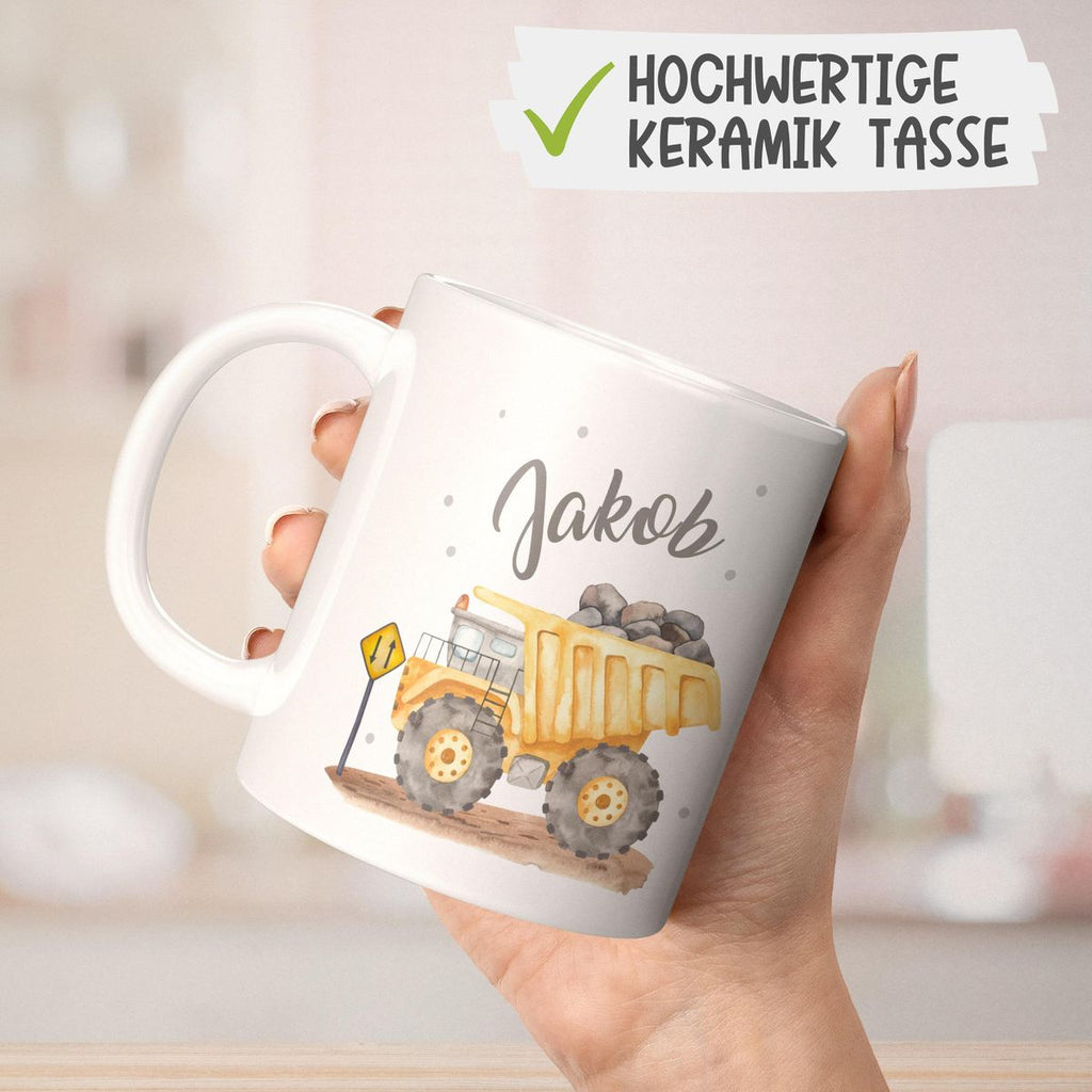 Keramik Tasse Kipplaster mit Namen - von Mikalino