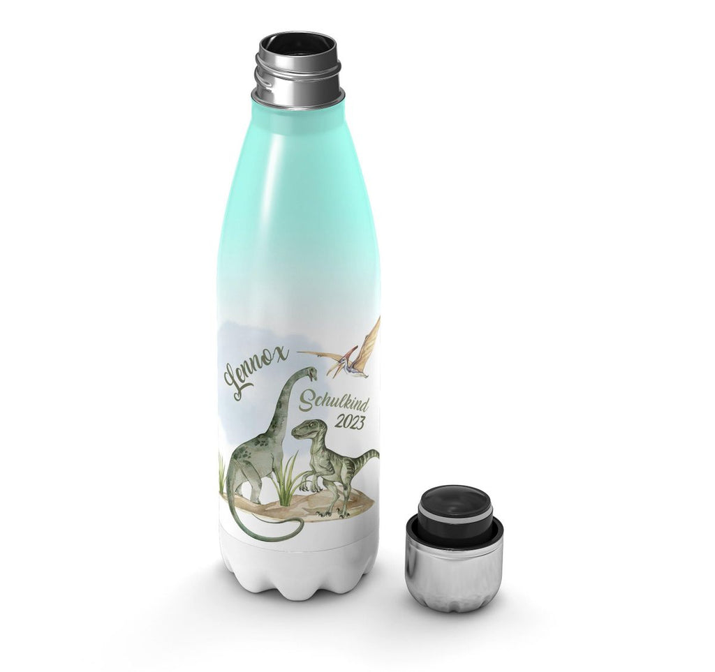 Thermo Trinkflasche Schulkind - Dinosaurier mit Namen - von Mikalino