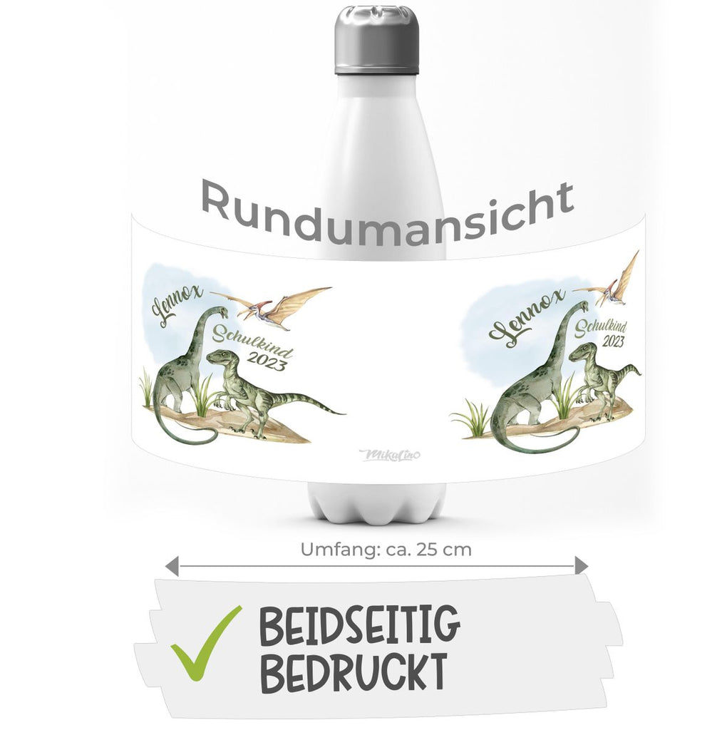 Thermo Trinkflasche Schulkind - Dinosaurier mit Namen - von Mikalino