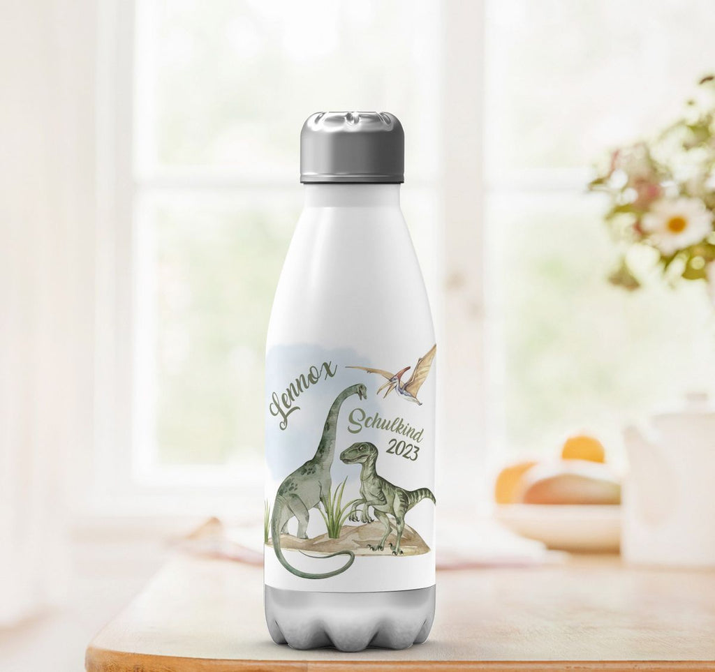 Thermo Trinkflasche Schulkind - Dinosaurier mit Namen - von Mikalino