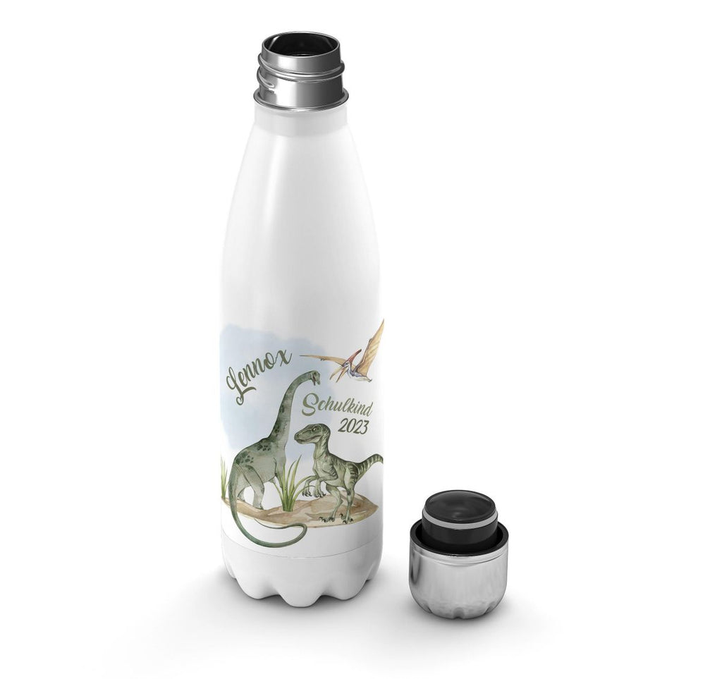 Thermo Trinkflasche Schulkind - Dinosaurier mit Namen - von Mikalino