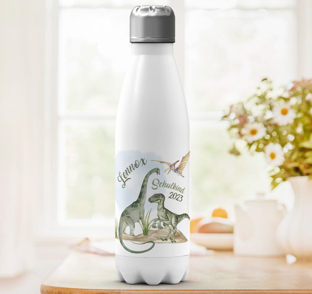 Thermo Trinkflasche Schulkind - Dinosaurier mit Namen - von Mikalino