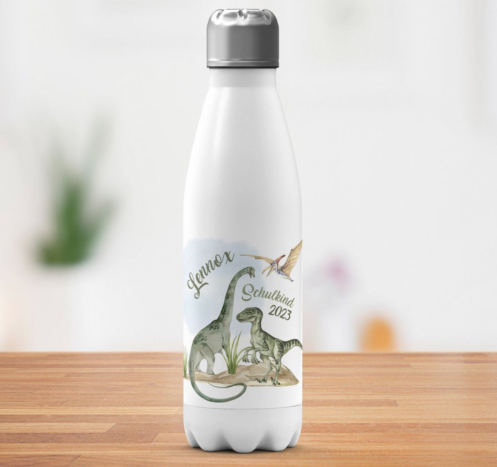 Thermo Trinkflasche Schulkind - Dinosaurier mit Namen - von Mikalino