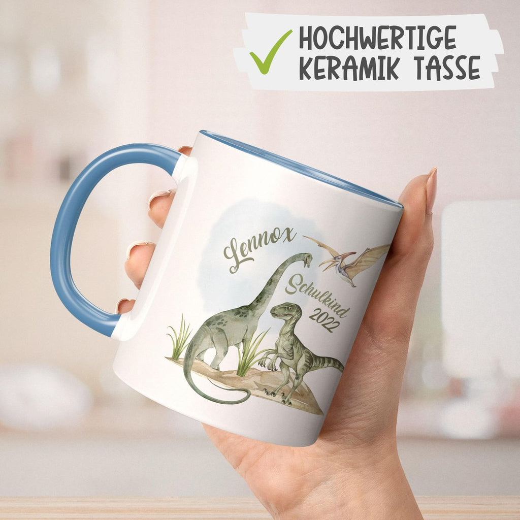 Keramik Tasse Schulkind - Dinosaurier mit Namen - von Mikalino