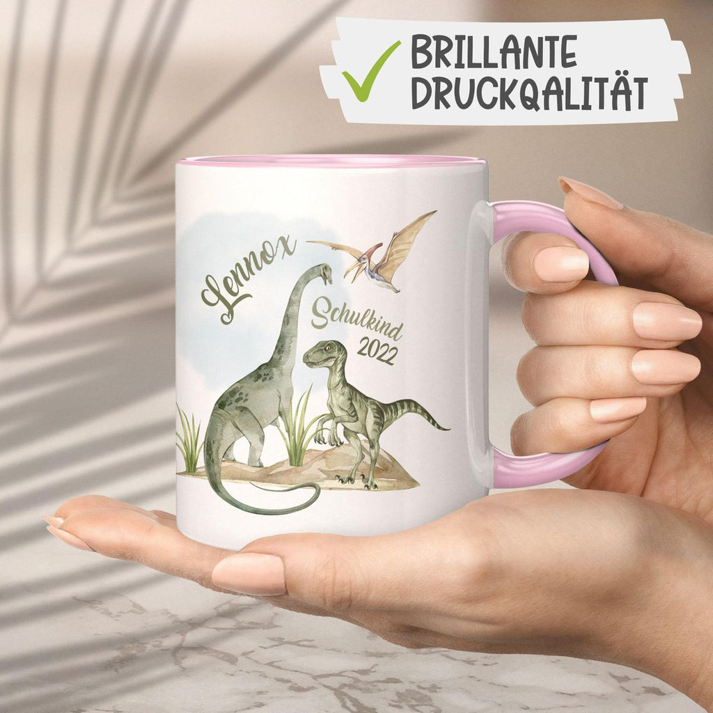 Keramik Tasse Schulkind - Dinosaurier mit Namen - von Mikalino