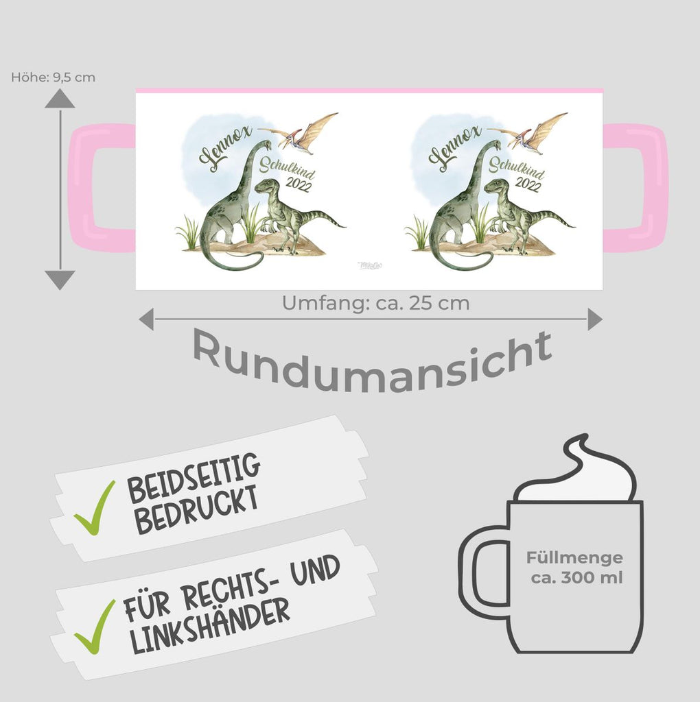 Keramik Tasse Schulkind - Dinosaurier mit Namen - von Mikalino