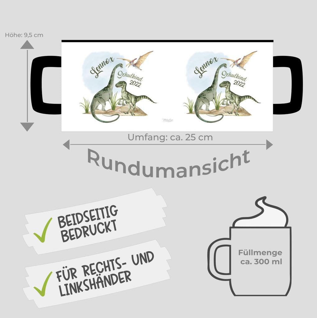 Keramik Tasse Schulkind - Dinosaurier mit Namen - von Mikalino