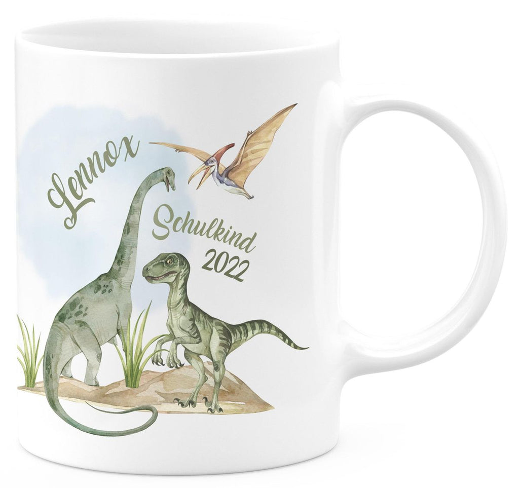 Keramik Tasse Schulkind - Dinosaurier mit Namen - von Mikalino