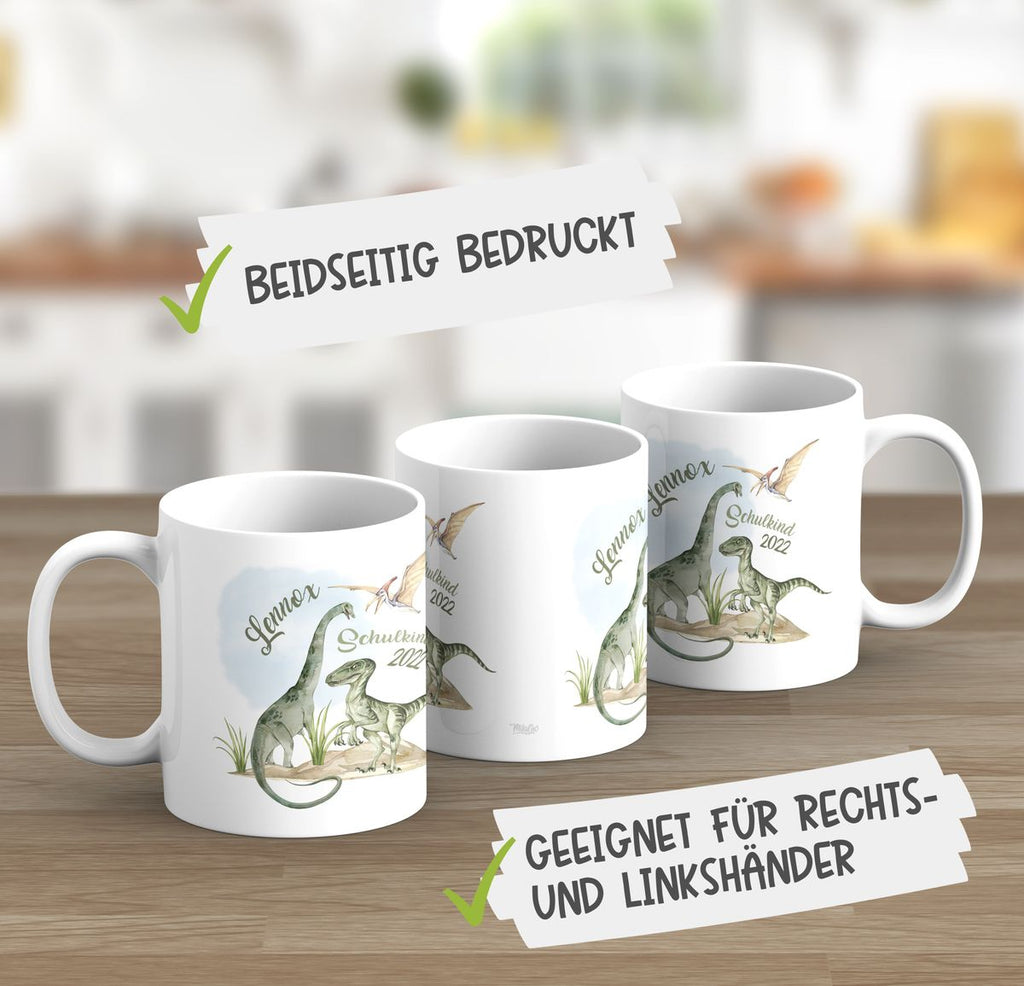 Keramik Tasse Schulkind - Dinosaurier mit Namen - von Mikalino