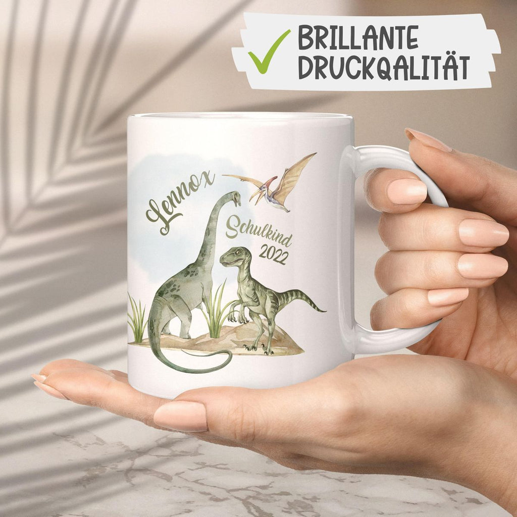 Keramik Tasse Schulkind - Dinosaurier mit Namen - von Mikalino