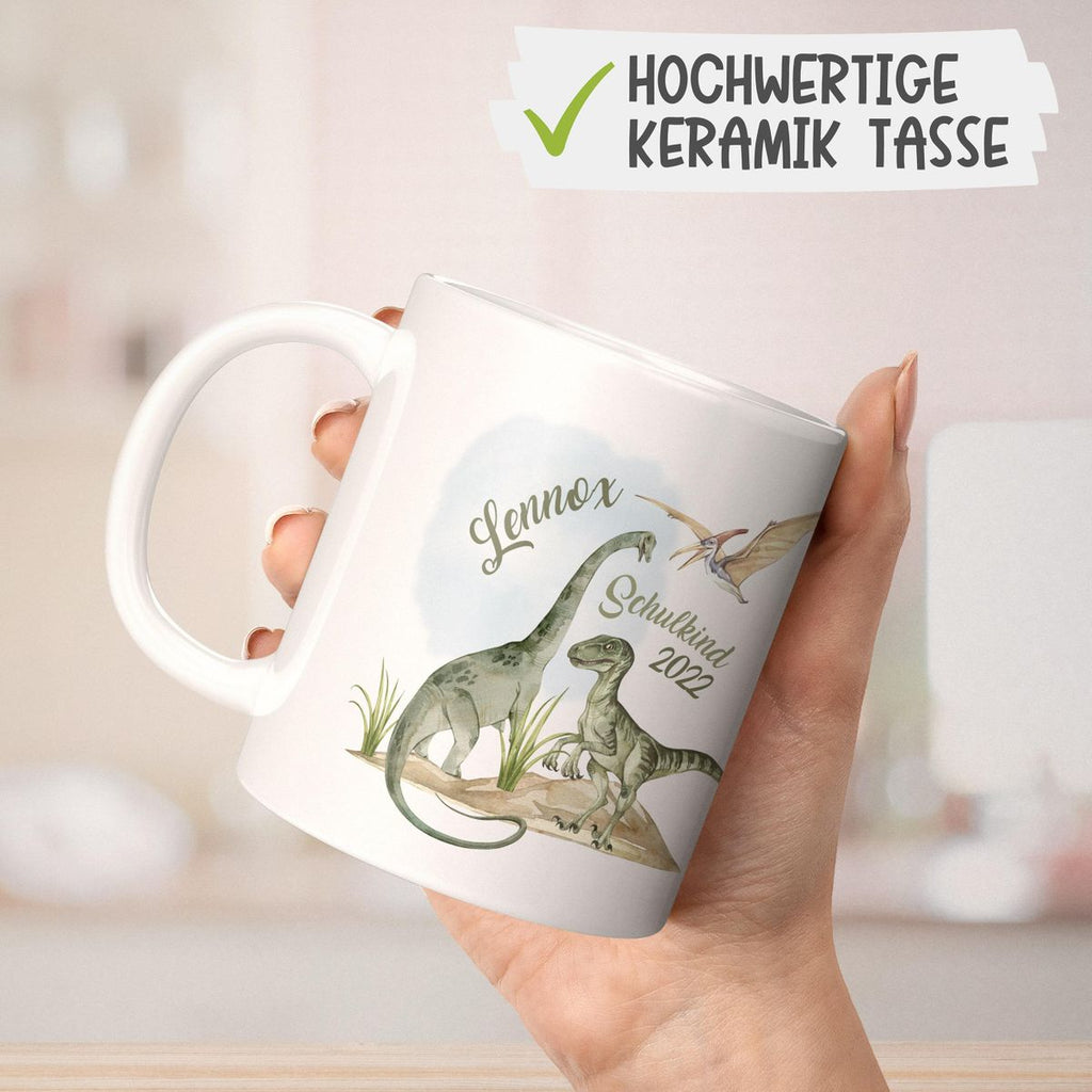 Keramik Tasse Schulkind - Dinosaurier mit Namen - von Mikalino