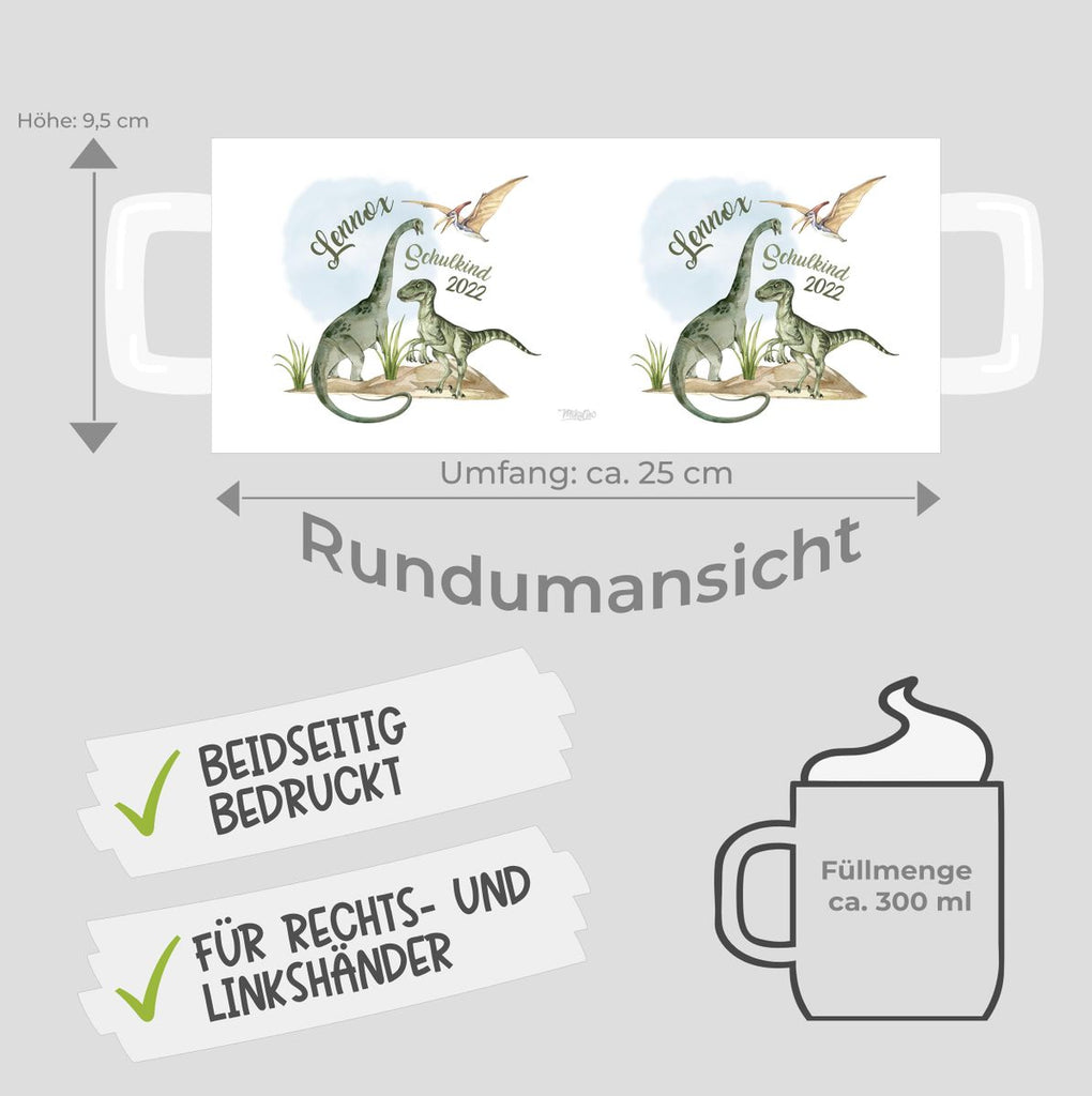 Keramik Tasse Schulkind - Dinosaurier mit Namen - von Mikalino