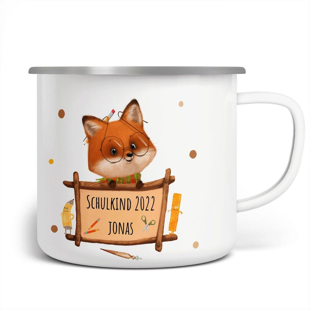 Emaille Tasse Schulkind Fuchs mit Namen - von Mikalino