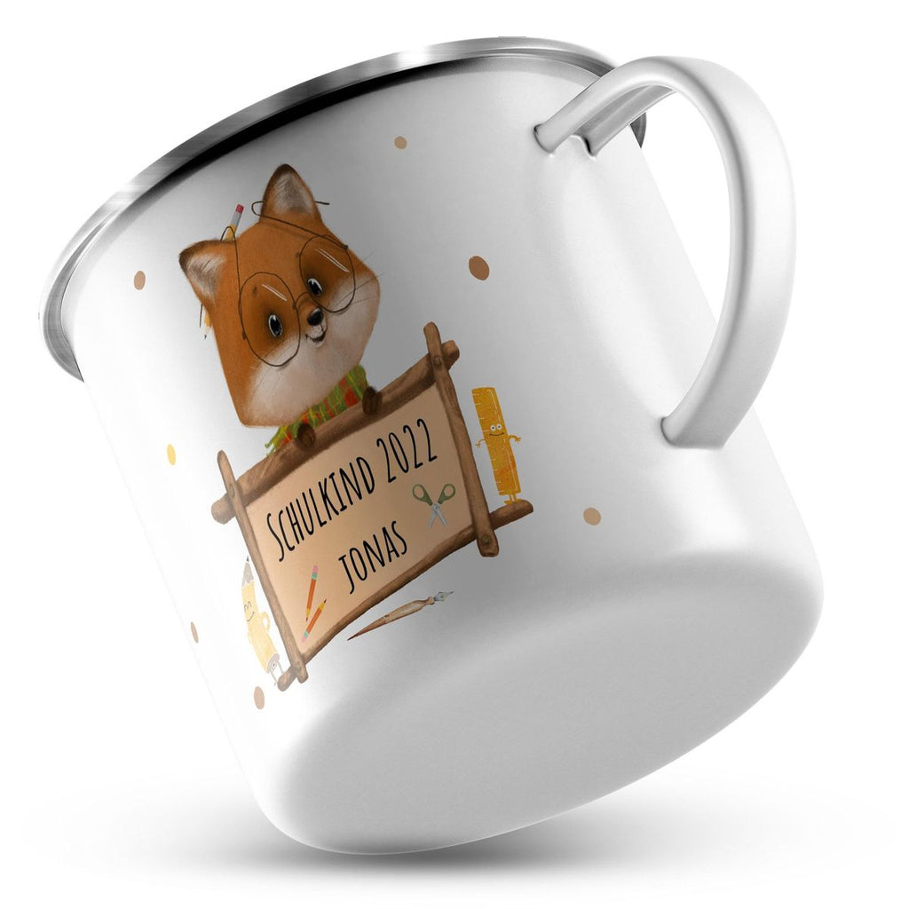 Emaille Tasse Schulkind Fuchs mit Namen - von Mikalino