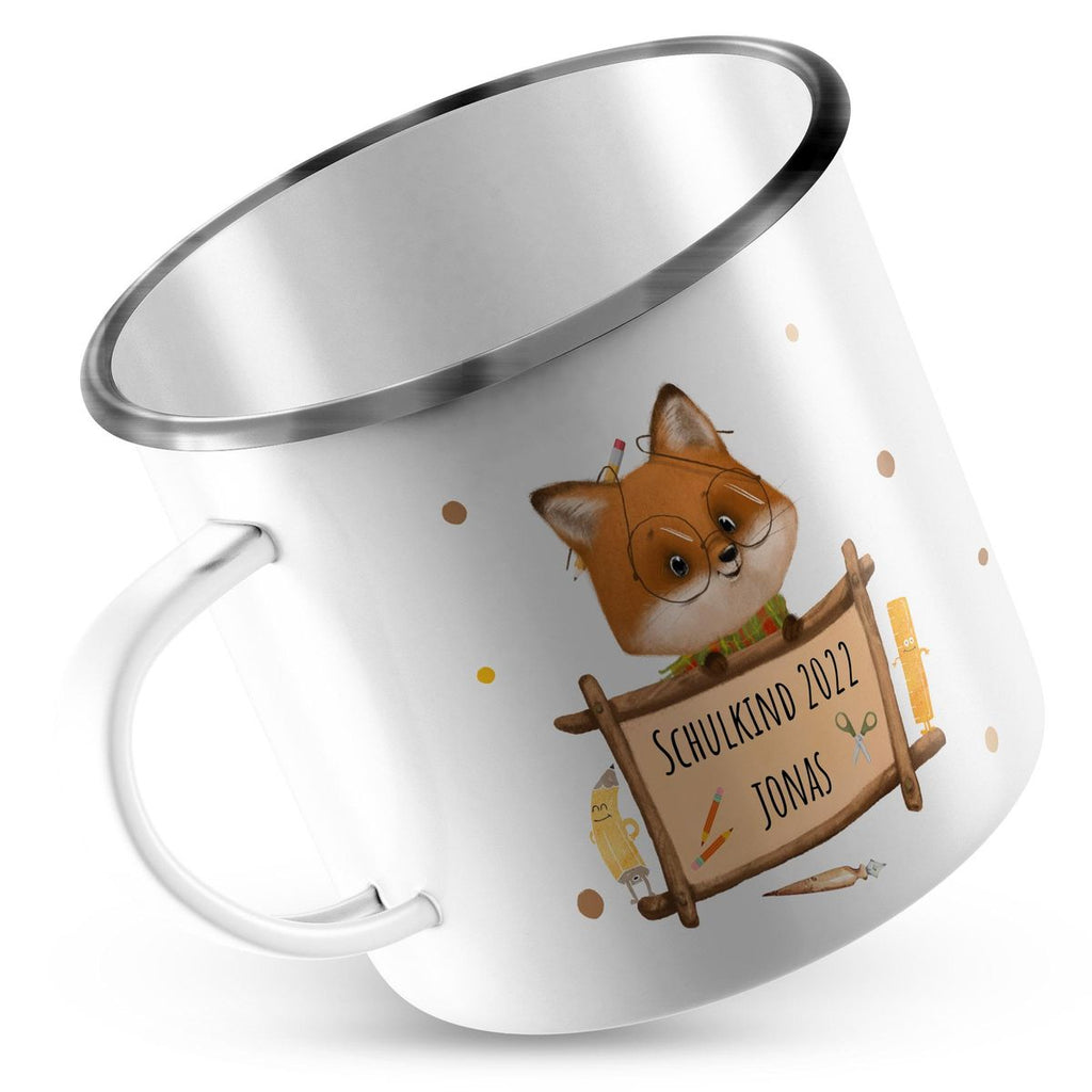 Emaille Tasse Schulkind Fuchs mit Namen - von Mikalino