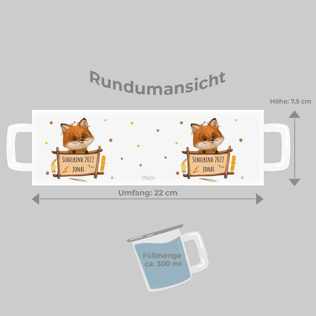 Emaille Tasse Schulkind Fuchs mit Namen - von Mikalino