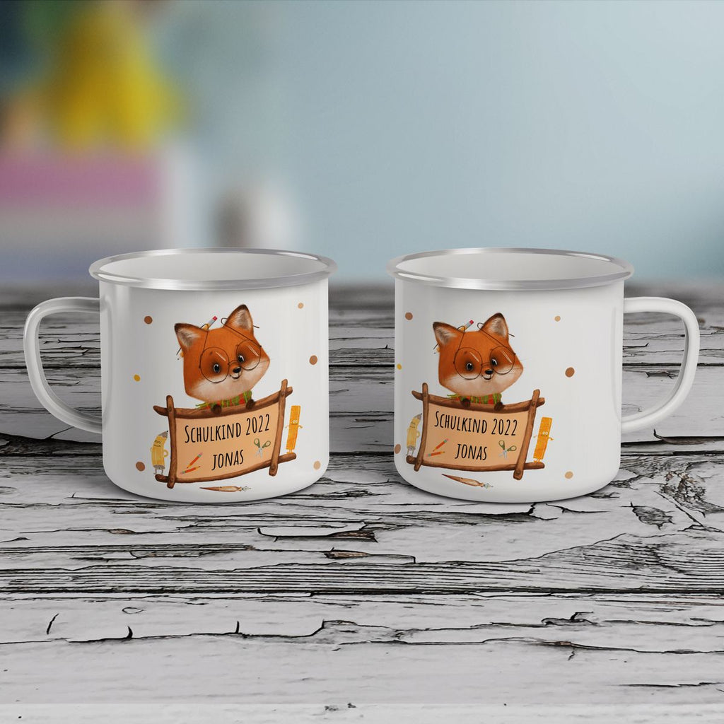 Emaille Tasse Schulkind Fuchs mit Namen - von Mikalino