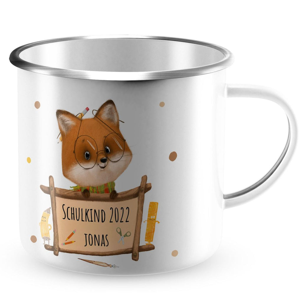 Emaille Tasse Schulkind Fuchs mit Namen - von Mikalino