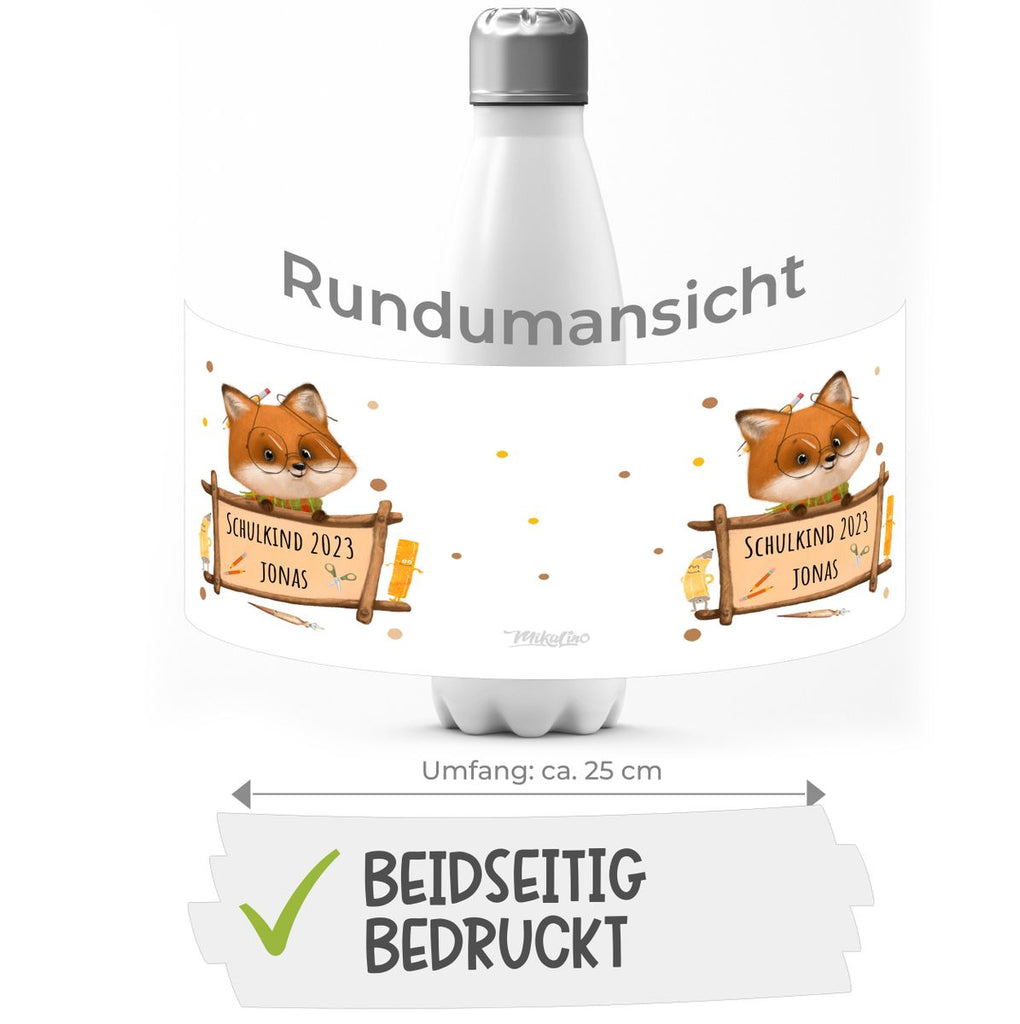 Thermo Trinkflasche Schulkind Fuchs mit Namen - von Mikalino