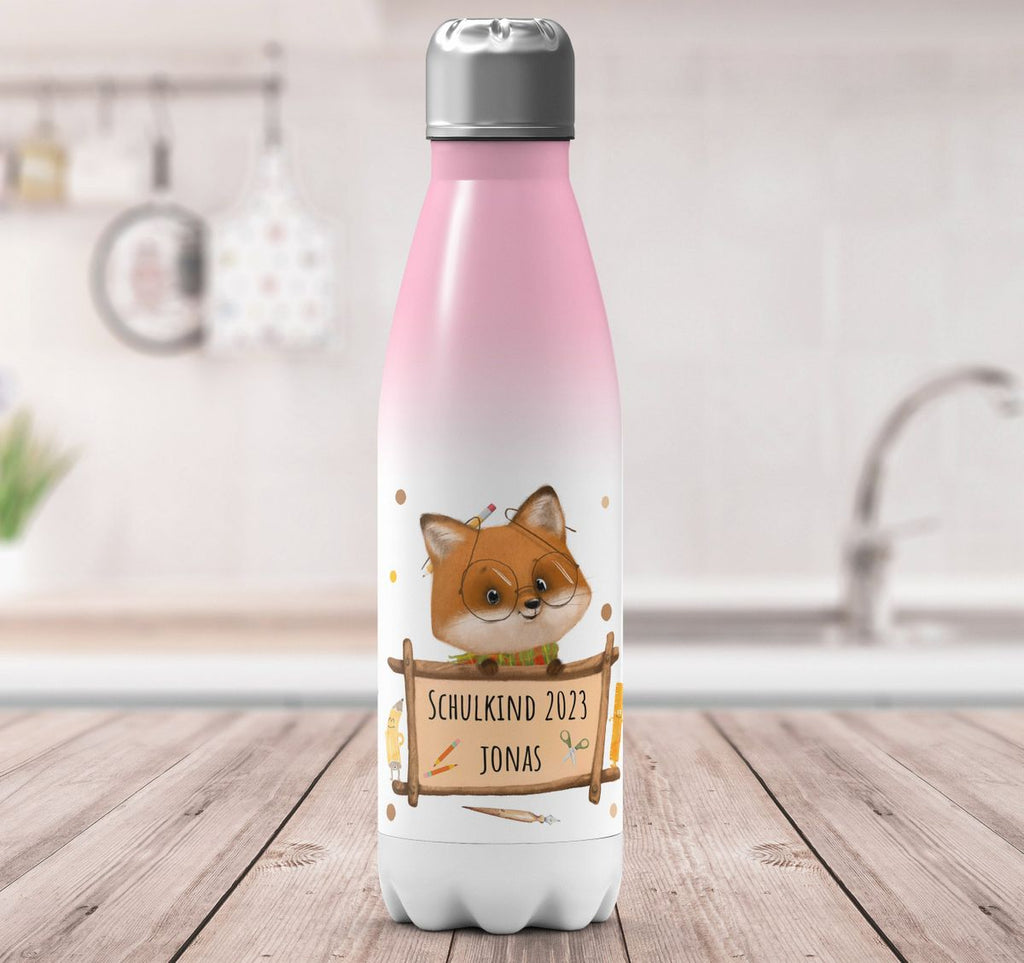 Thermo Trinkflasche Schulkind Fuchs mit Namen - von Mikalino