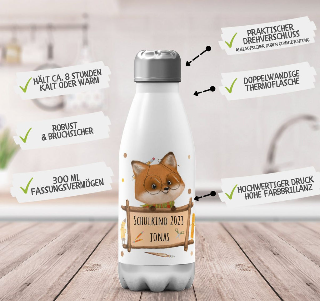 Thermo Trinkflasche Schulkind Fuchs mit Namen - von Mikalino