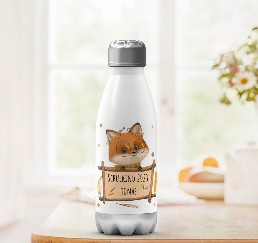 Thermo Trinkflasche Schulkind Fuchs mit Namen - von Mikalino