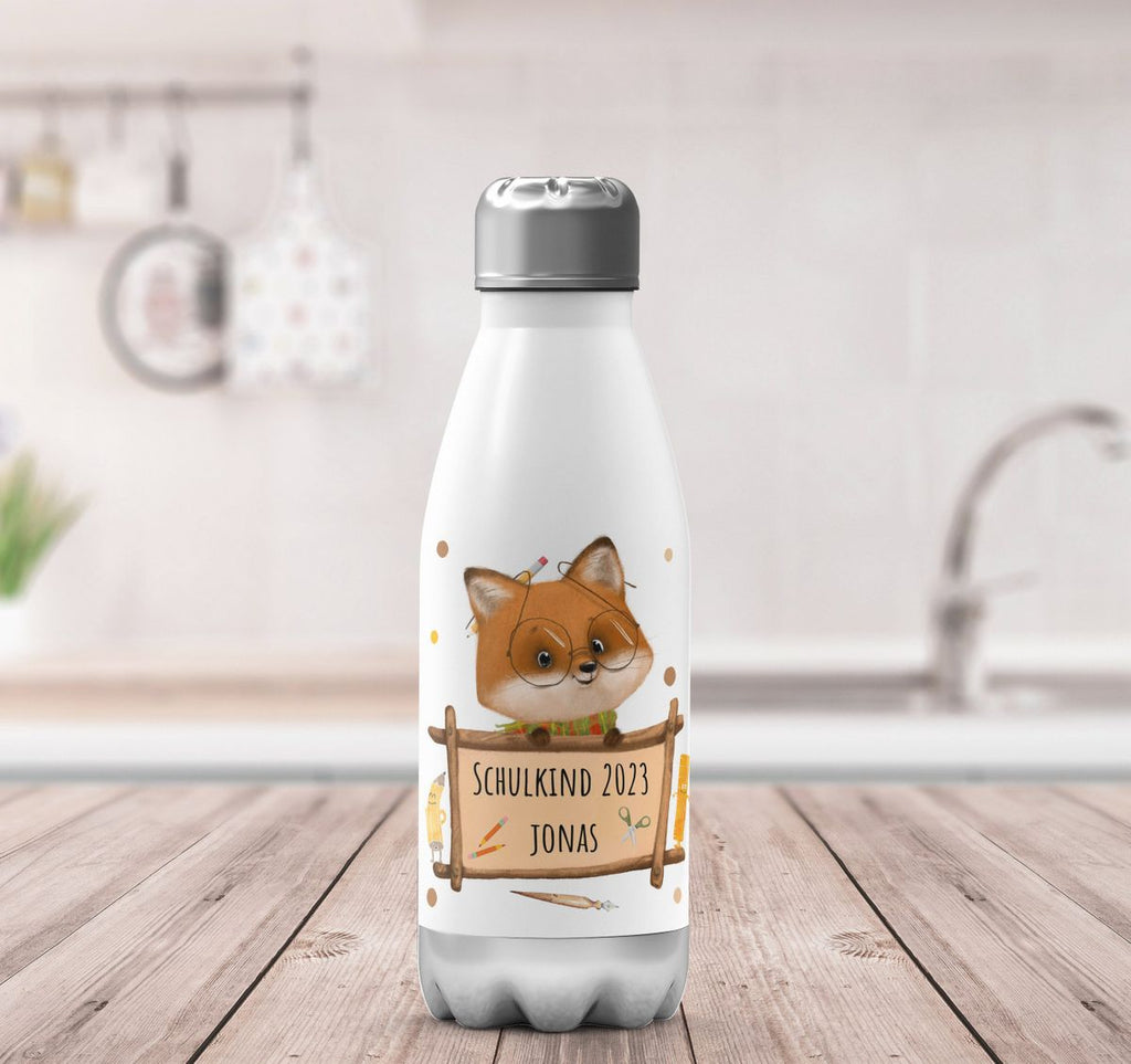 Thermo Trinkflasche Schulkind Fuchs mit Namen - von Mikalino