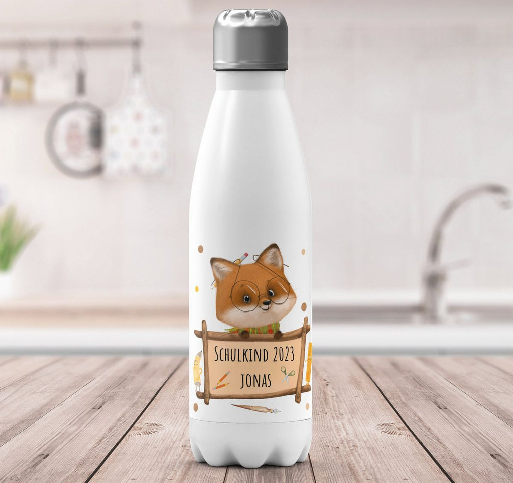 Thermo Trinkflasche Schulkind Fuchs mit Namen - von Mikalino