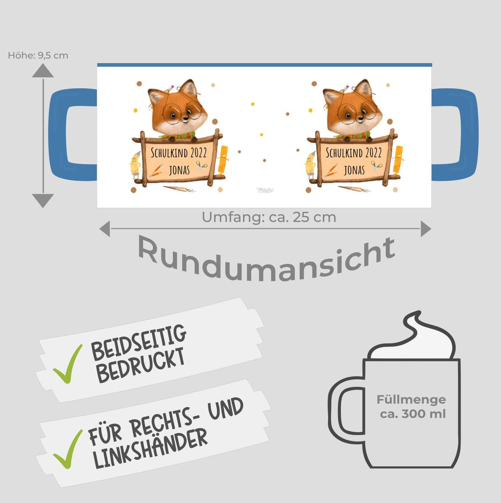 Keramik Tasse Schulkind Fuchs mit Namen - von Mikalino