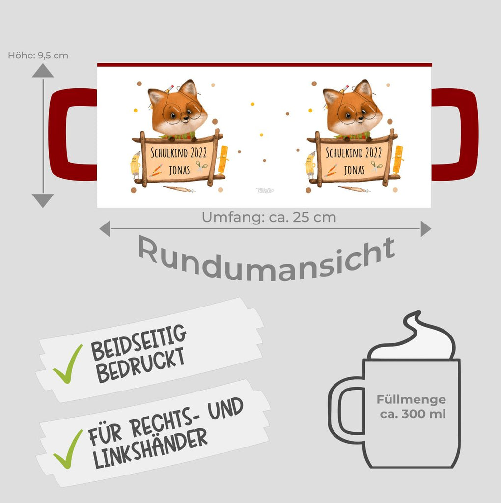 Keramik Tasse Schulkind Fuchs mit Namen - von Mikalino