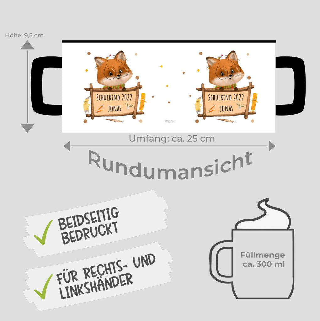 Keramik Tasse Schulkind Fuchs mit Namen - von Mikalino