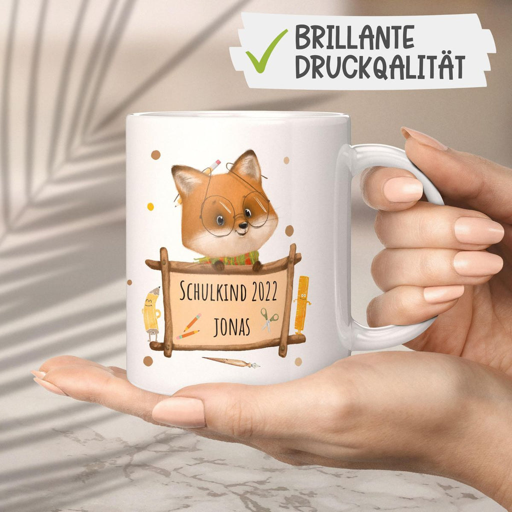 Keramik Tasse Schulkind Fuchs mit Namen - von Mikalino