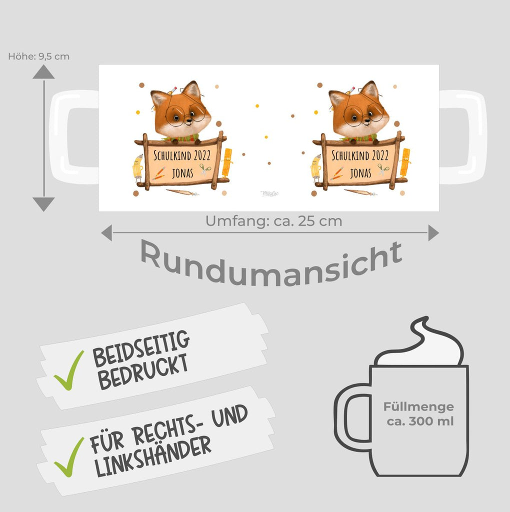 Keramik Tasse Schulkind Fuchs mit Namen - von Mikalino