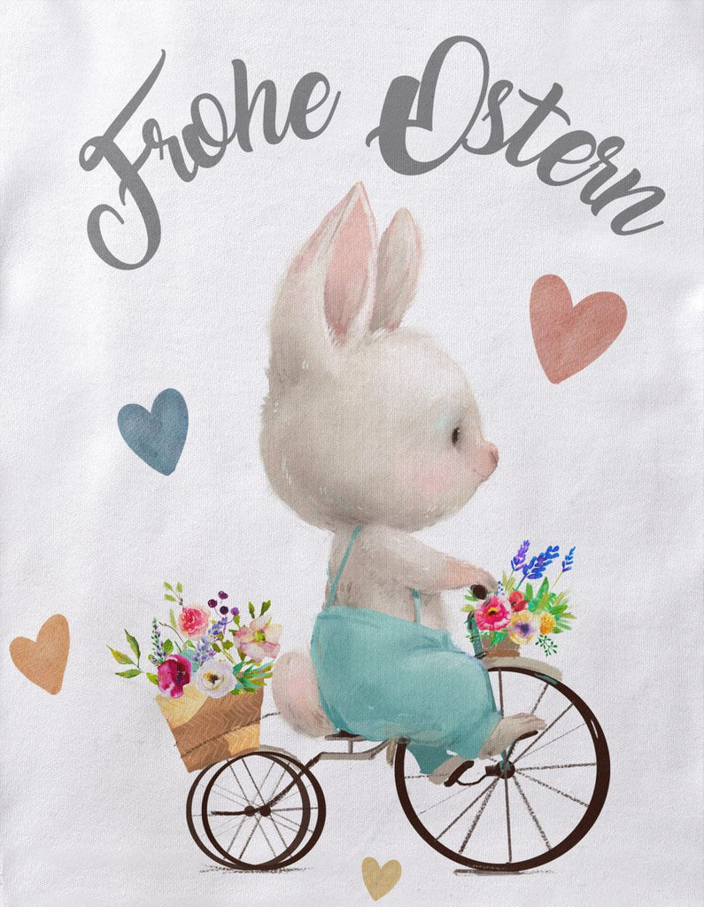 Mikalino Babybody mit Spruch Frohe Ostern - Hase Fahrrad | Kurzarm Strampler für Jungen und Mädchen | Geschenkidee - von Mikalino