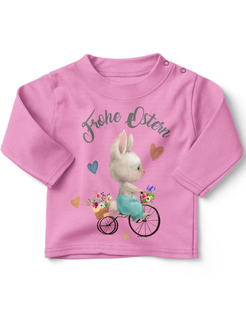 Mikalino Baby / Kinder Longsleeve mit Spruch Frohe Ostern - Hase Fahrrad | Langarm Shirt für Jungen und Mädchen | Geschenkidee - von Mikalino