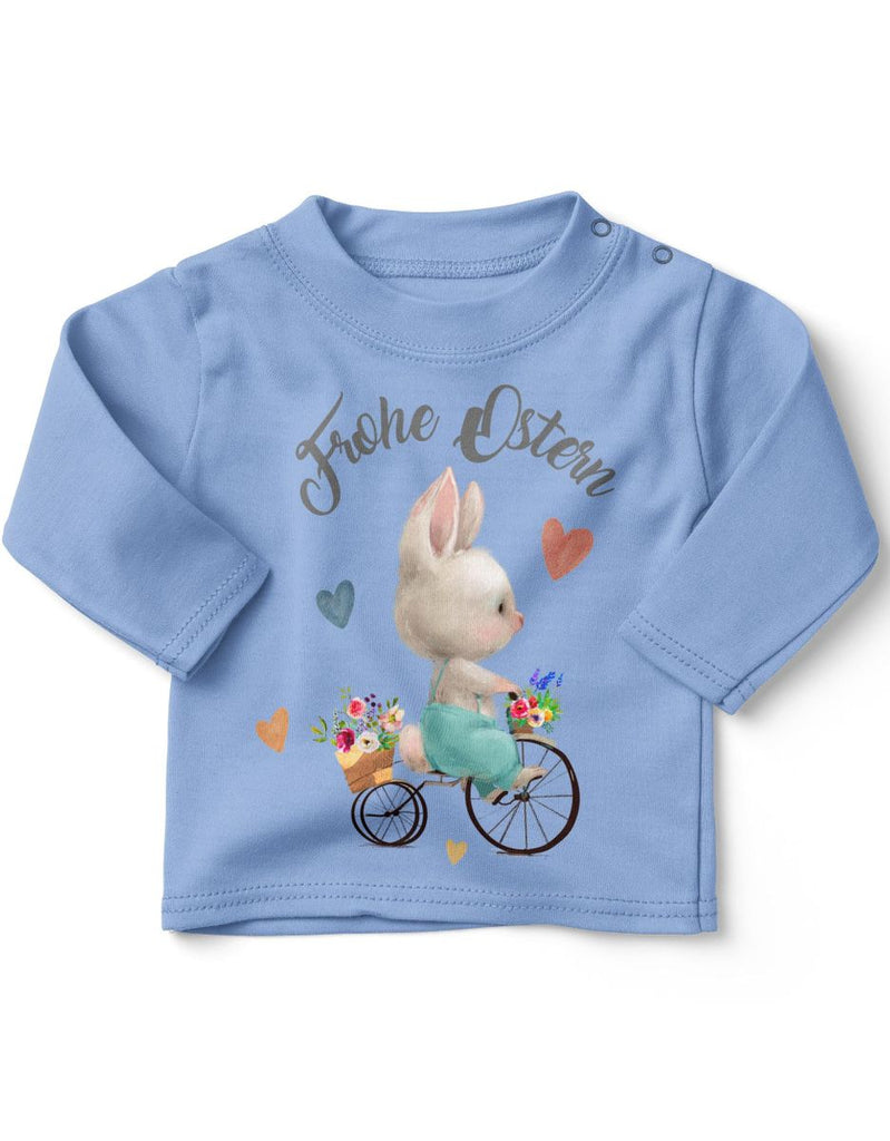 Mikalino Baby / Kinder Longsleeve mit Spruch Frohe Ostern - Hase Fahrrad | Langarm Shirt für Jungen und Mädchen | Geschenkidee - von Mikalino