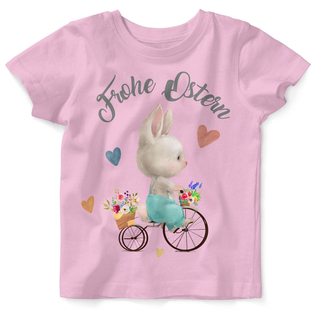 Mikalino Baby / Kinder T-Shirt mit Spruch Frohe Ostern - Hase Fahrrad | Kurzarm Shirt für Jungen und Mädchen | Geschenkidee - von Mikalino