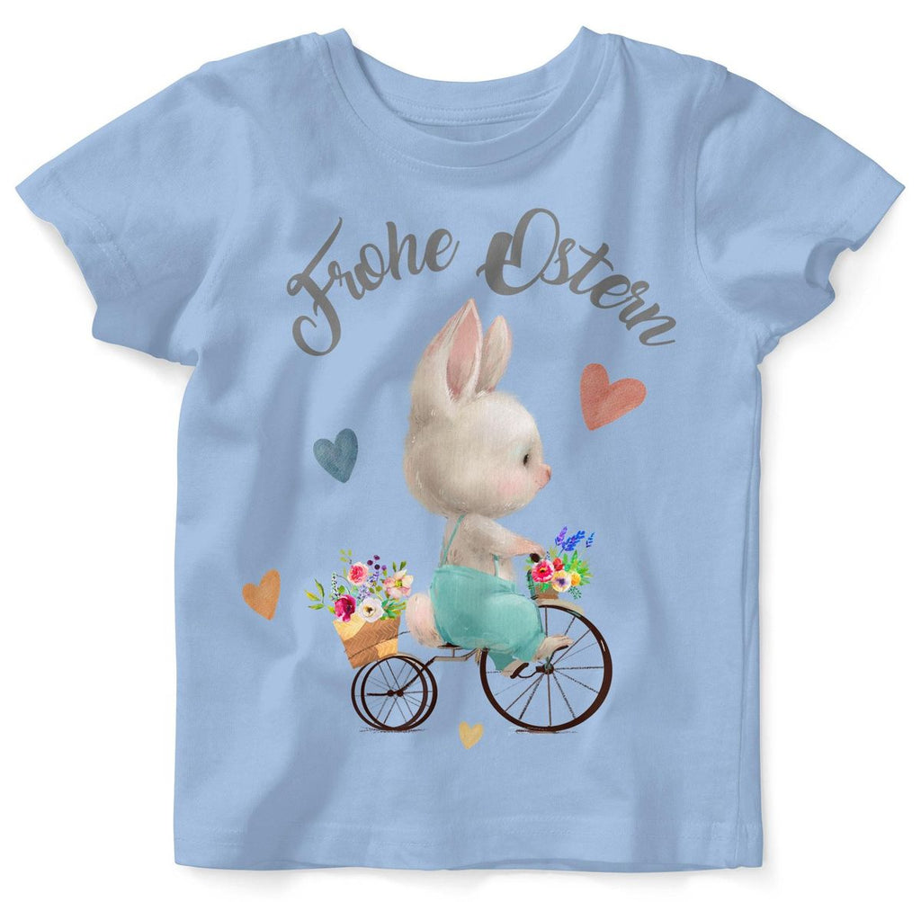 Mikalino Baby / Kinder T-Shirt mit Spruch Frohe Ostern - Hase Fahrrad | Kurzarm Shirt für Jungen und Mädchen | Geschenkidee - von Mikalino