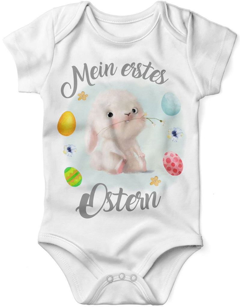 Mikalino Babybody mit Spruch Mein erstes Ostern - Eier/Hase | Kurzarm Strampler für Jungen und Mädchen | Geschenkidee - von Mikalino