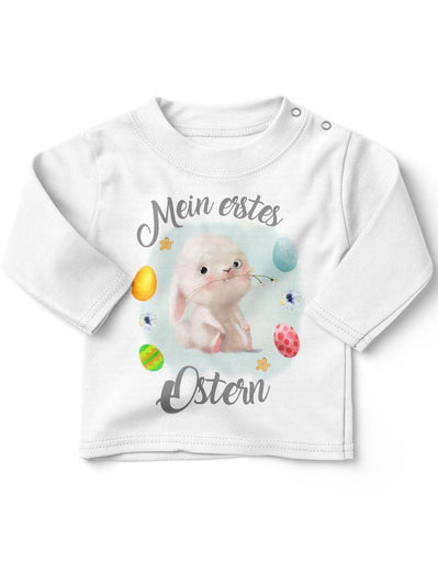 Mikalino Baby / Kinder Longsleeve mit Spruch Mein erstes Ostern - Eier/Hase | Langarm Shirt für Jungen und Mädchen | Geschenkidee - von Mikalino