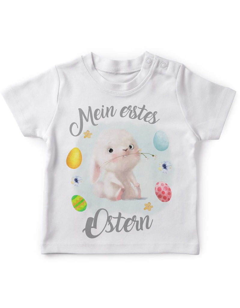 Mikalino Baby / Kinder T-Shirt mit Spruch Mein erstes Ostern - Eier/Hase | Kurzarm Shirt für Jungen und Mädchen | Geschenkidee - von Mikalino