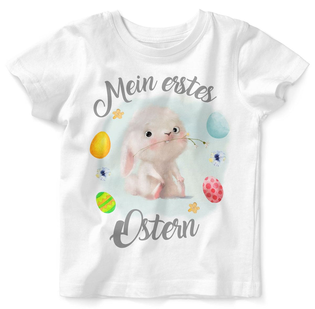 Mikalino Baby / Kinder T-Shirt mit Spruch Mein erstes Ostern - Eier/Hase | Kurzarm Shirt für Jungen und Mädchen | Geschenkidee - von Mikalino