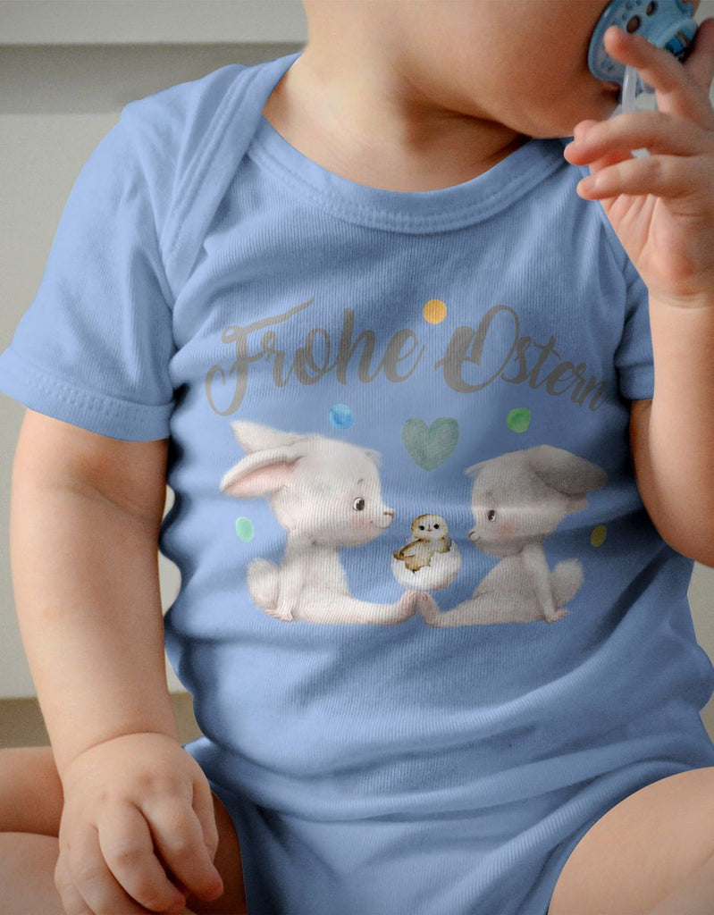 Mikalino Babybody mit Spruch Frohe Ostern  | Kurzarm Strampler für Jungen und Mädchen | Geschenkidee - von Mikalino