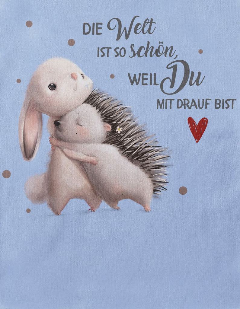 Babybody mit Spruch Die Welt ist so schön, weil Du mit drauf bist Hase und Igel | Kurzarm - von Mikalino