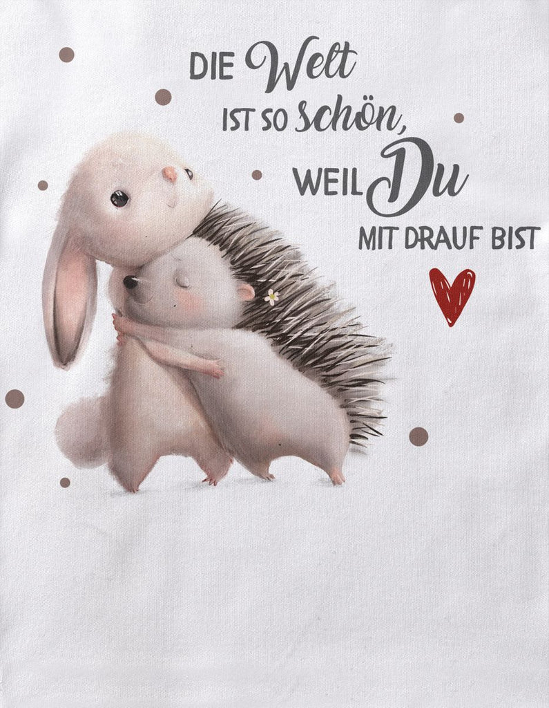 Babybody mit Spruch Die Welt ist so schön, weil Du mit drauf bist Hase und Igel | Kurzarm - von Mikalino